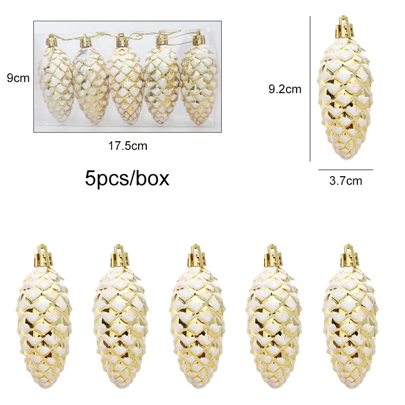 Kerstboom ornamenten dennenappel ballen set van 5 kerstdecoratie hangers