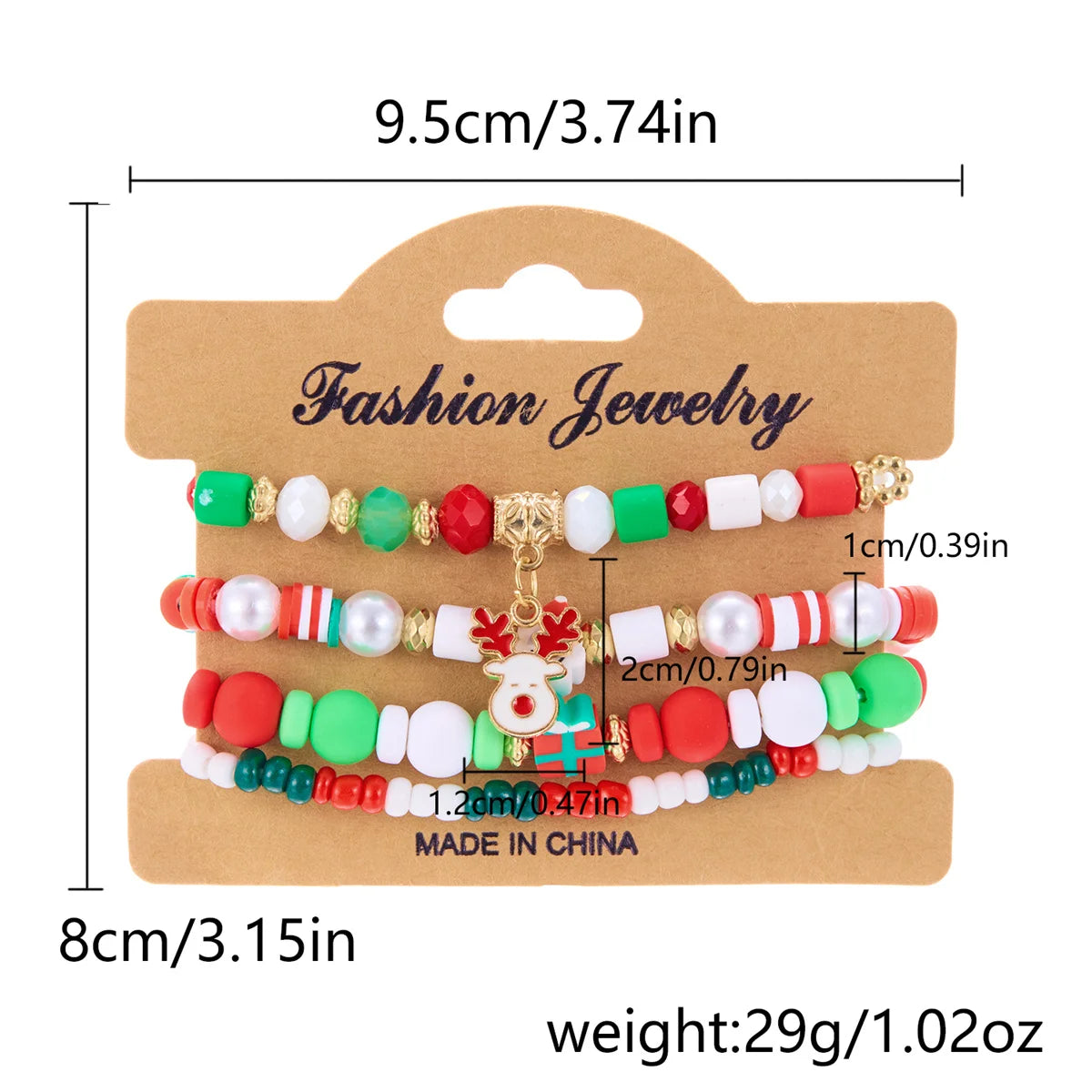 Kerst armband set met kerstboom rendier en kerstman kralen (4 stuks)