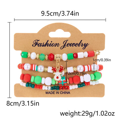 Kerst armband set met kerstboom rendier en kerstman kralen (4 stuks)