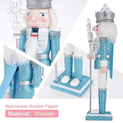 Kerst pop notenkraker houten soldaat blauw 30cm decoratie