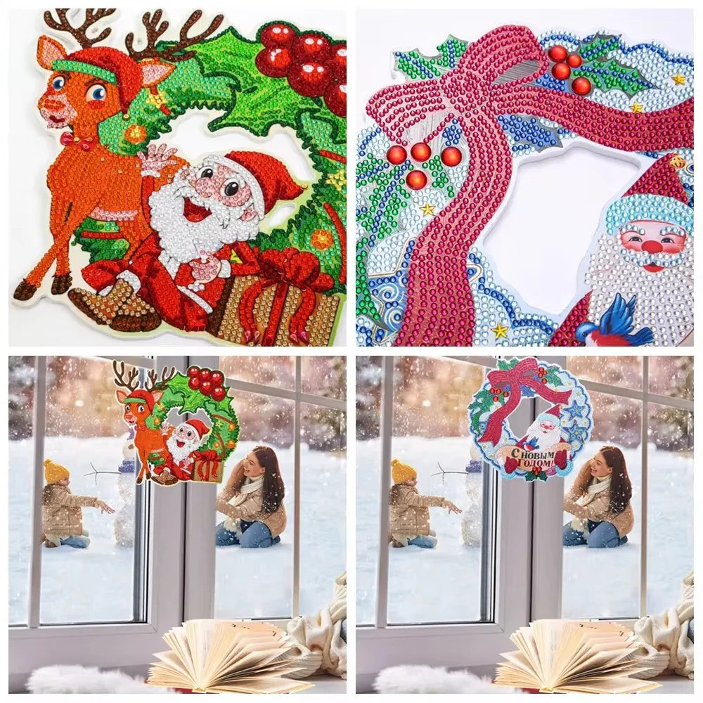 Diamond Painting Kerstkrans – Acryl Kerstdecoratie met Sneeuwpop – 23x23cm – Wandhanger
