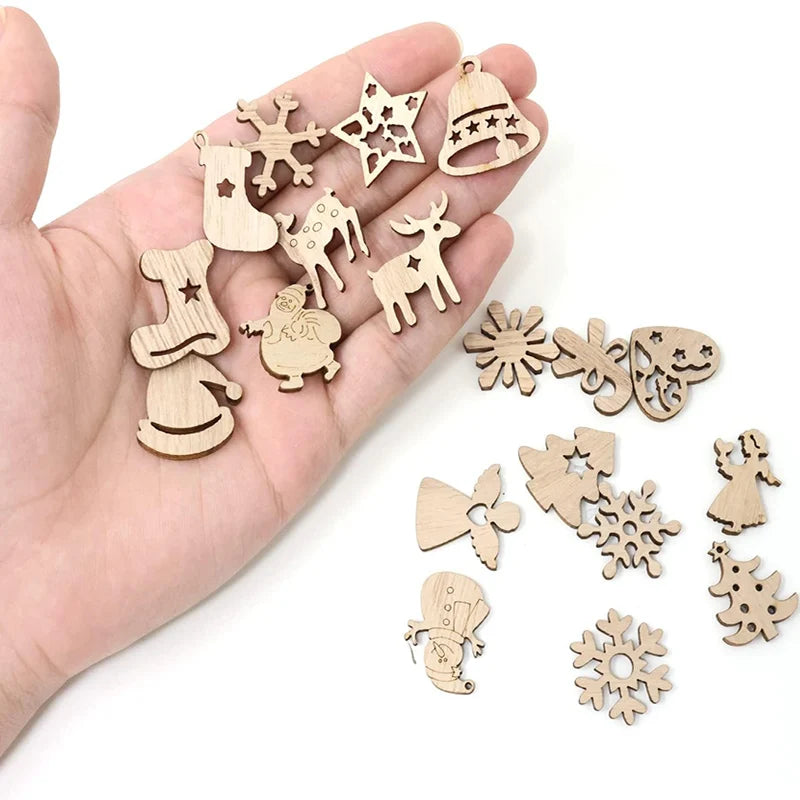 Houten figuur om zelf te schilderen/kleuren – 50 stuks kerstornamenten van hout voor decoratie