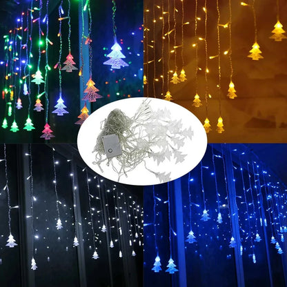 Kerst lichtgordijn met LED verlichting met Kerstboompjes voor feestelijke sfeer - koppelbaar