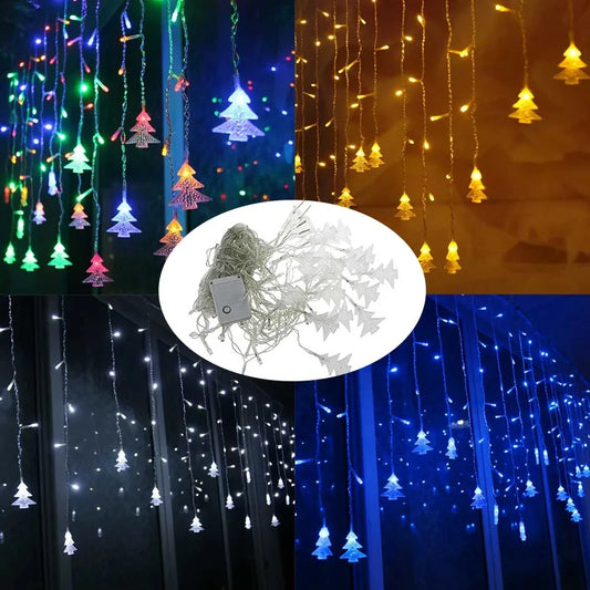 Kerst lichtgordijn met LED verlichting met Kerstboompjes voor feestelijke sfeer - koppelbaar