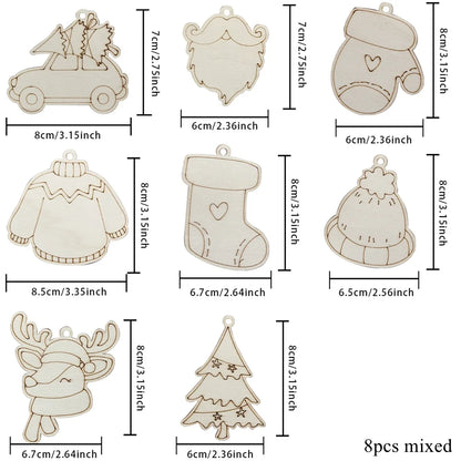 Houten figuur om zelf te schilderen/kleuren – 8 stuks kerst rendier versiering