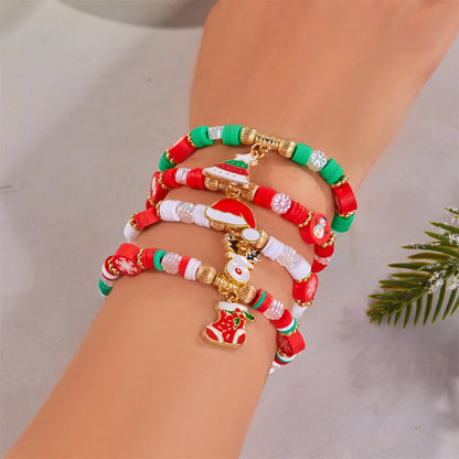Kerst armband set met kerstboom rendier en kerstman kralen (4 stuks)