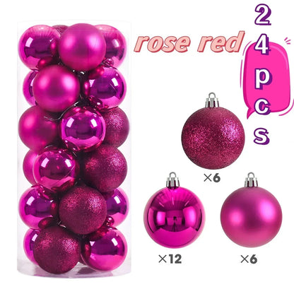 Kerstballen set 24 stuks – stevige kunststof ballen in effen kleuren