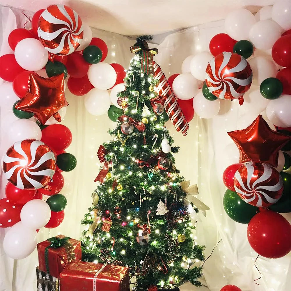 Opblaasbaar Kerst ornament snoepstok en ster decoratie in rood en groen