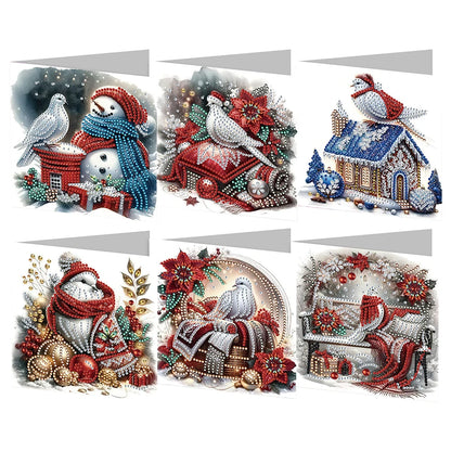 Diamond Painting Kerstkaarten set 6 stuks met duiven en strass steentjes