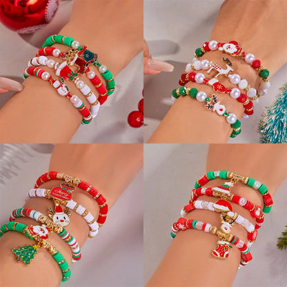 Kerst armband set met kerstboom rendier en kerstman kralen (4 stuks)