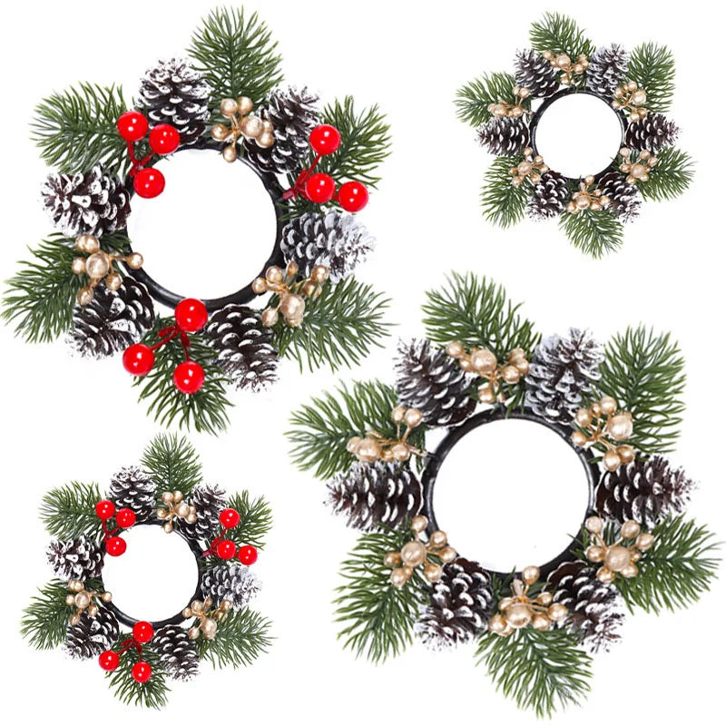 Kerst krans met rode bessen en kaarshouder voor sfeervolle tafeldecoratie