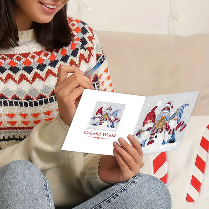 Diamond Painting Kerstkaarten set met Kabouters en Sneeuwpoppen