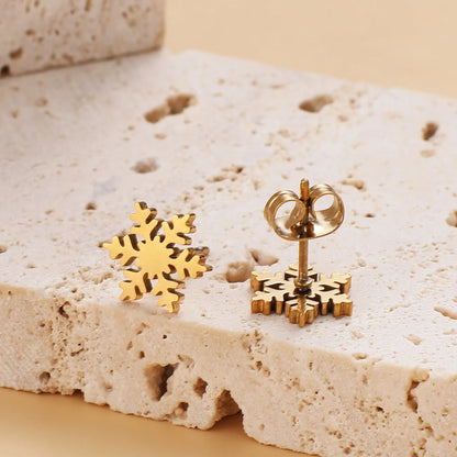 Kerst oorbellen sneeuwvlok van roestvrij staal – elegant in goud, zilver of zwart