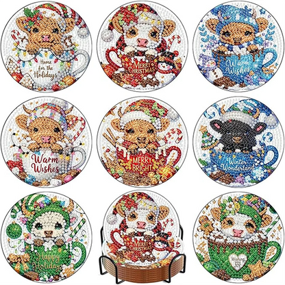 Diamond Painting Onderzetters Dieren – Set van 8 met Houder