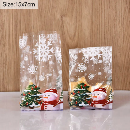 Kerst cadeau verpakking – Sneeuwpop koekjeszakjes met kerstboom en sneeuwvlok motief