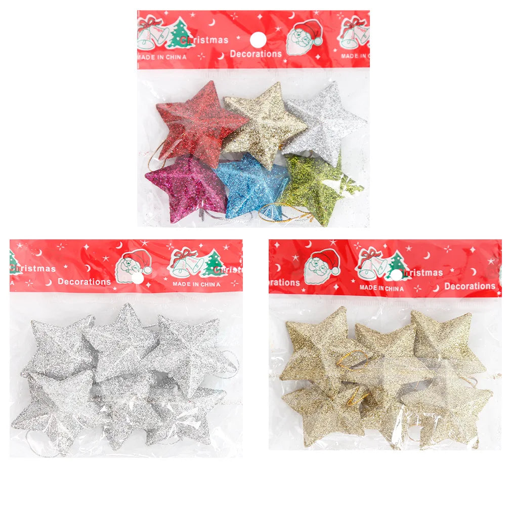 Kerst ornament voor Kerstboom – Glinsterende Ster Hanger 5cm (6/24 stuks)