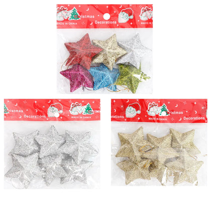 Kerst ornament voor Kerstboom – Glinsterende Ster Hanger 5cm (6/24 stuks)