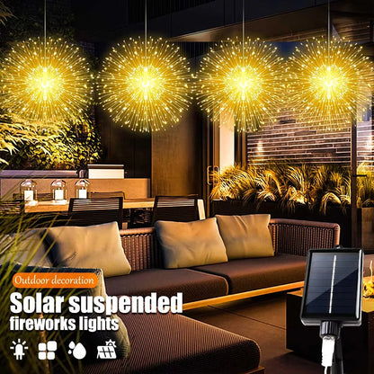 Solar Kerstverlichting Hangende Vuurwerklamp 480LED Waterdicht met 8 Lichtstanden