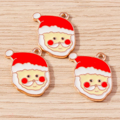 Kerst hanger/bedel voor ketting of armband – Vrolijke kerstman emaille charms set - 10 stuks