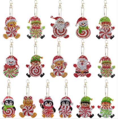 Diamond Painting Kerst Sleutelhangers 16-delig met pinguïns, kerstman en meer