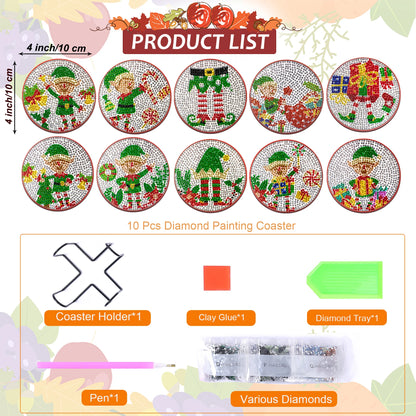 Diamond Painting Onderzetters Kerst – Set van 10 met Houder