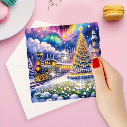 Diamond Painting Kerstkaarten - kerstboom kaartenset – 6 stuks