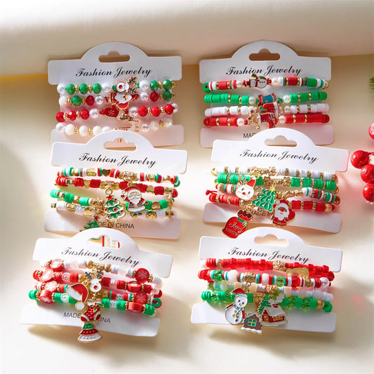 Kerst armband set met kerstboom rendier en kerstman kralen (4 stuks)