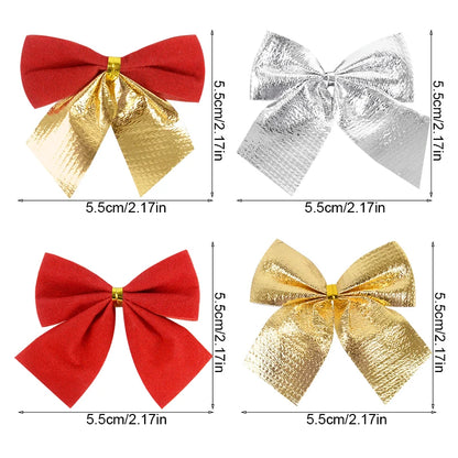 Kerstboom ornamenten rode, zilveren en gouden strikjes set 12/24 stuks