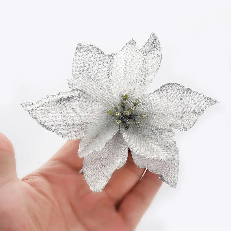 Kerstboom ornament glitter kunstbloemen 13cm decoratie set