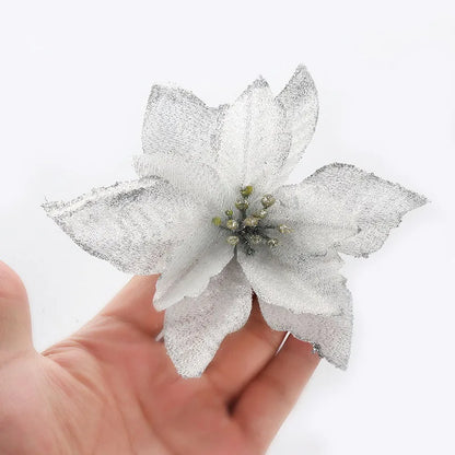 Kerstboom ornament glitter kunstbloemen 13cm decoratie set
