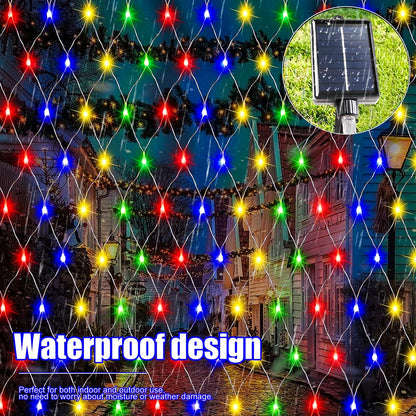 Kerst lichtgordijn op zonne-energie met 8 sfeermodi voor buiten