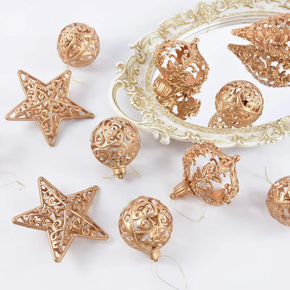 Kerstballen set goud met holle ster hangers voor kerstboomdecoratie