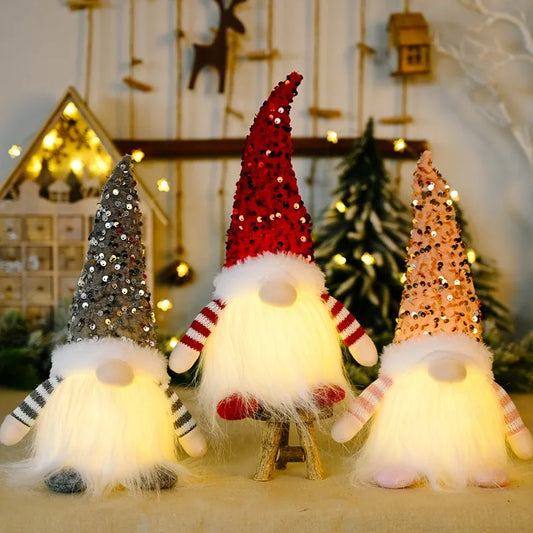 Kerst pop met glittermuts en zachte pluche knuffel met verlichting