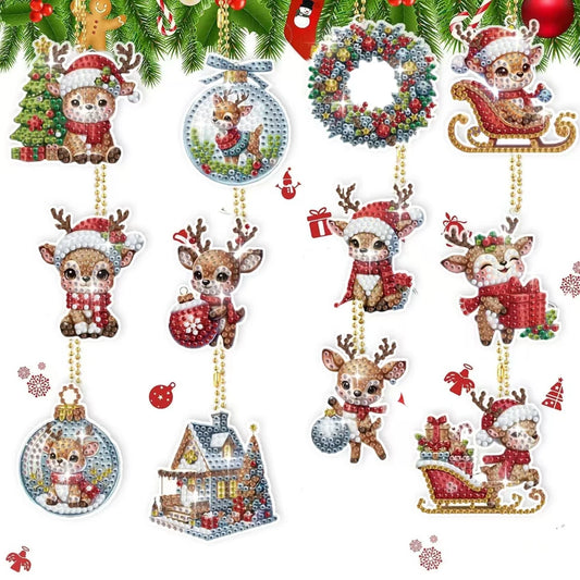 Diamond Painting Sleutelhanger set - 12 Kerst herten ontwerpen