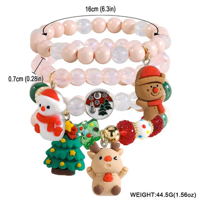 Kerst armbanden set met kralen, kerstman en sneeuwpop bedels