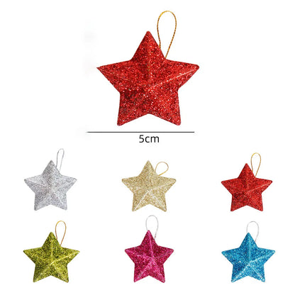 Kerst ornament voor Kerstboom – Glinsterende Ster Hanger 5cm (6/24 stuks)