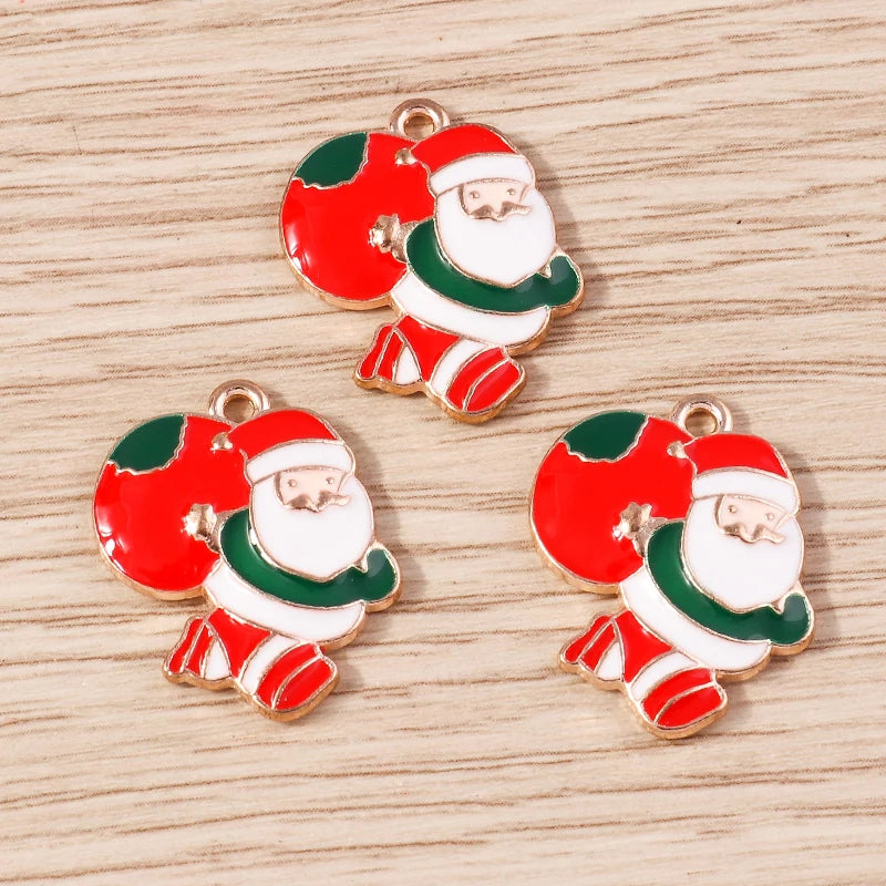 Kerst hanger/bedel voor ketting of armband – Vrolijke kerstman emaille charms set - 10 stuks