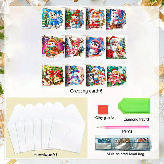 Diamond Painting Kerstkaarten 12 stuks – Feestelijke wenskaarten met strass steentjes