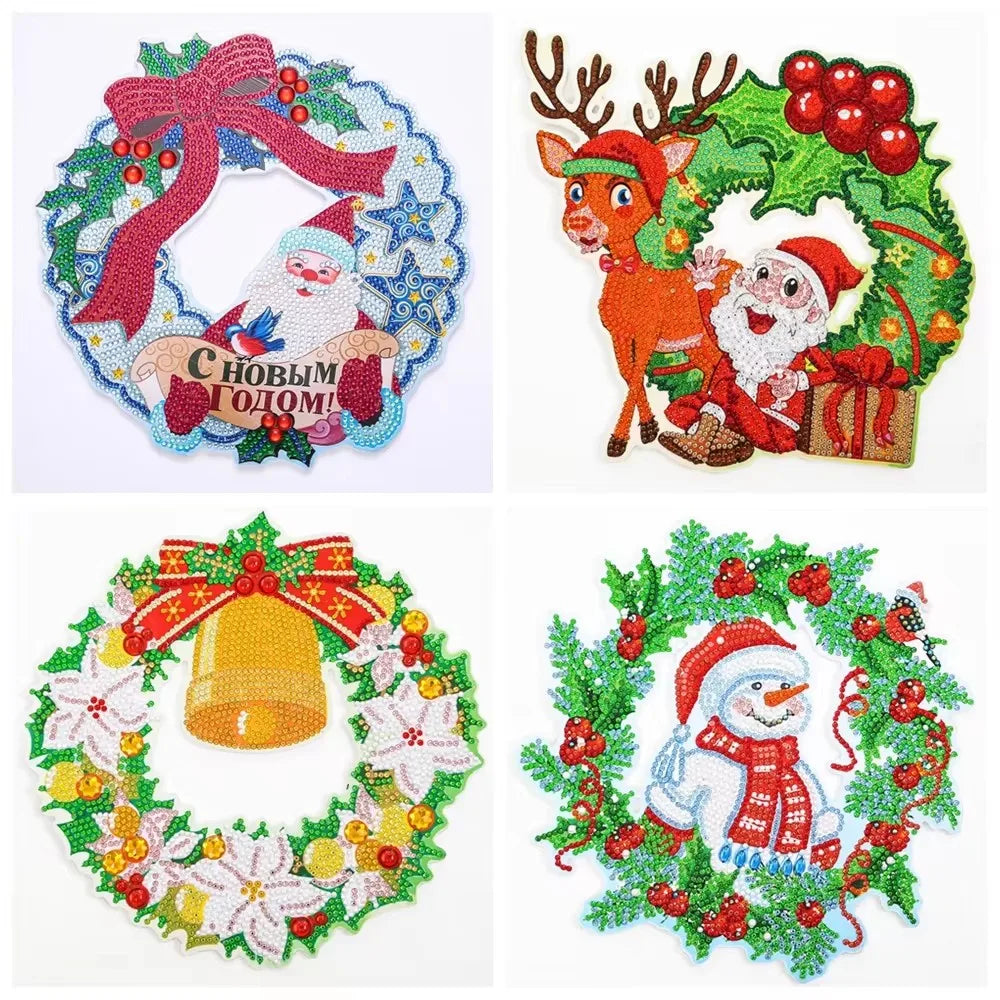 Diamond Painting Kerstkrans – Acryl Kerstdecoratie met Sneeuwpop – 23x23cm – Wandhanger