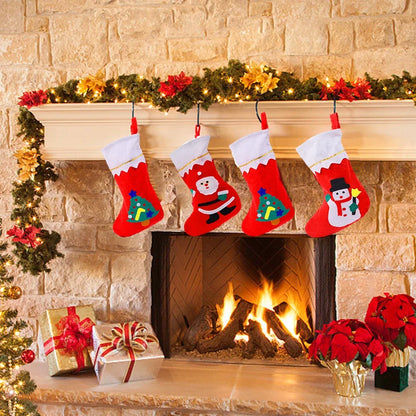 Kerst sok (decoratief) met Kerstman, sneeuwpop en kerstboom – feestelijke hangdecoratie en cadeauzakje