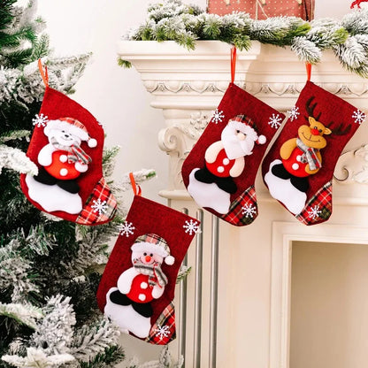 Kerst sok (decoratief) set van 4 – Santa, sneeuwman, rendier en beer pluche