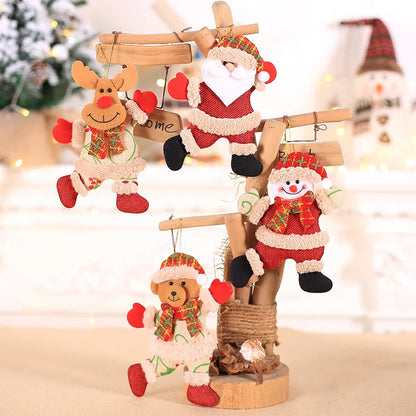 Set kersthangers pluche popjes – kerstman, sneeuwman, rendier en beer