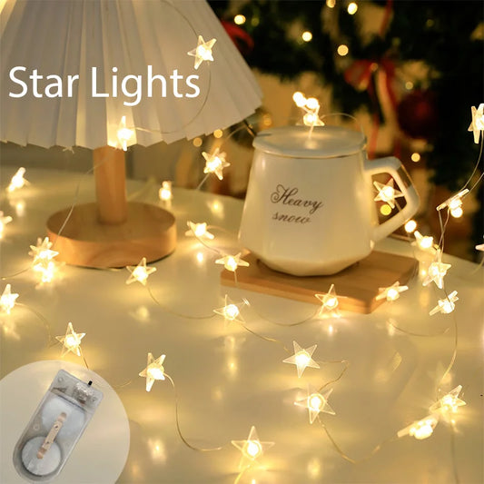 Kerst Lichtsnoer 4M Sterren Mini LED Sfeerverlichting op Batterijen – Binnen & Buiten