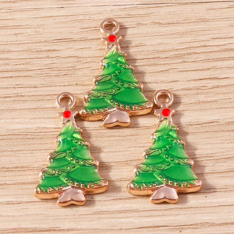 Kerst hanger/bedel voor ketting of armband – Mix van 10 modieuze emaille kerstboom bedels
