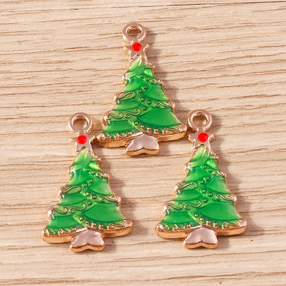 Kerst hanger/bedel voor ketting of armband – Mix van 10 modieuze emaille kerstboom bedels