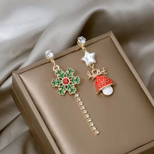 Kerst oorbellen elegante asymmetrische hangers met lange ketting - 011