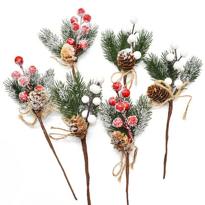 Kerst ornament voor Kerstboom rode bes dennentak bloem decoratie set