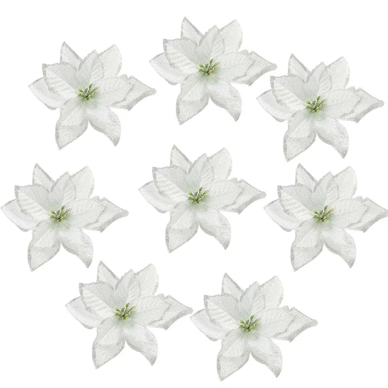 Kerstboom ornament glitter kunstbloemen 13cm decoratie set
