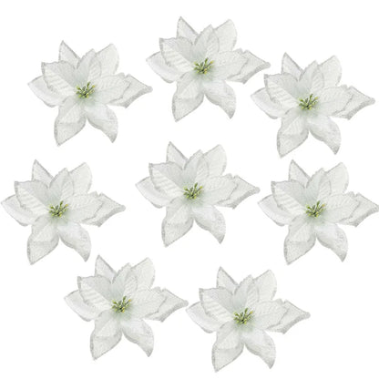Kerstboom ornament glitter kunstbloemen 13cm decoratie set