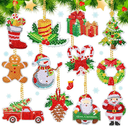 Diamond Painting Kerst Sleutelhangers – 12-delige Dubbelzijdige Set